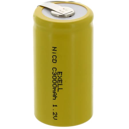 Exell Battery C Size 1.2V 3000mAh NiCD Rechargeable Battery with Tabs EBC-335-1